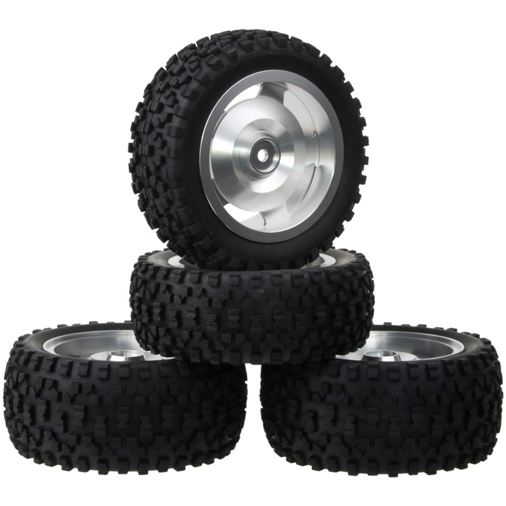 HobbyMarking Aluminum Wheels Rims Rubber Tires 12mm Hex Hub for Tamiya TT-02B HPI HSP 1/10 Scale RC Buggy Car Upgrades