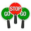 Liontouch - Stop & Go Signs, 3-Pack, Red & Green | 1+ Year - 8.9 x 5.5 in | Durable & Reversible Lollipop-Shaped Foam Paddle for School Patrolling Kids | for Teaching Children Traffic & Street Safety view 1