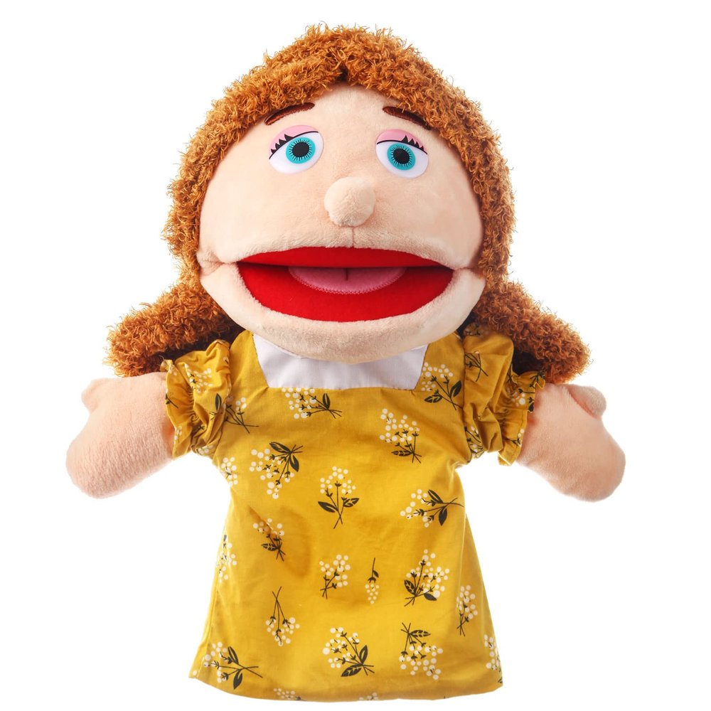1 Pcs Family Hand Puppets 12 Inch Grandparents, Mom & Dad, Brother & Sister Plush Hand Puppet Toys Role-Play Toy Puppets for Kids Storytelling Imaginative Pretend Play Teaching Preschool(Mom)