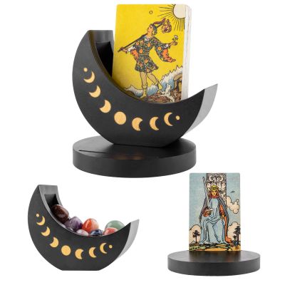 Ceiner Tarot Deck Display Box with Card Holder, Wood Moon Phase Stand Case for Crystal Stone Storage, Daily Oracle Card Organizer Altar Supply Meditation Accessories Witchy Decor Gift