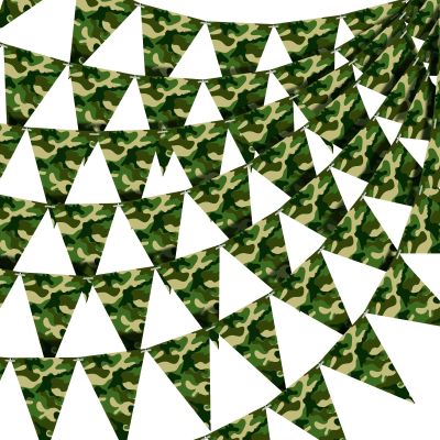 Jecery 120 Pcs 100 ft Camouflage Party Decoration Camo Party Flags Army Banner Camo Paper Pennant Banner Bunting Flags for Army Themed Hunting Military