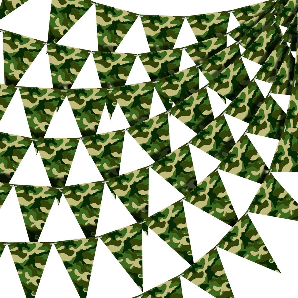 Jecery 120 Pcs 100 ft Camouflage Party Decoration Camo Party Flags Army Banner Camo Paper Pennant Banner Bunting Flags for Army Themed Hunting Military