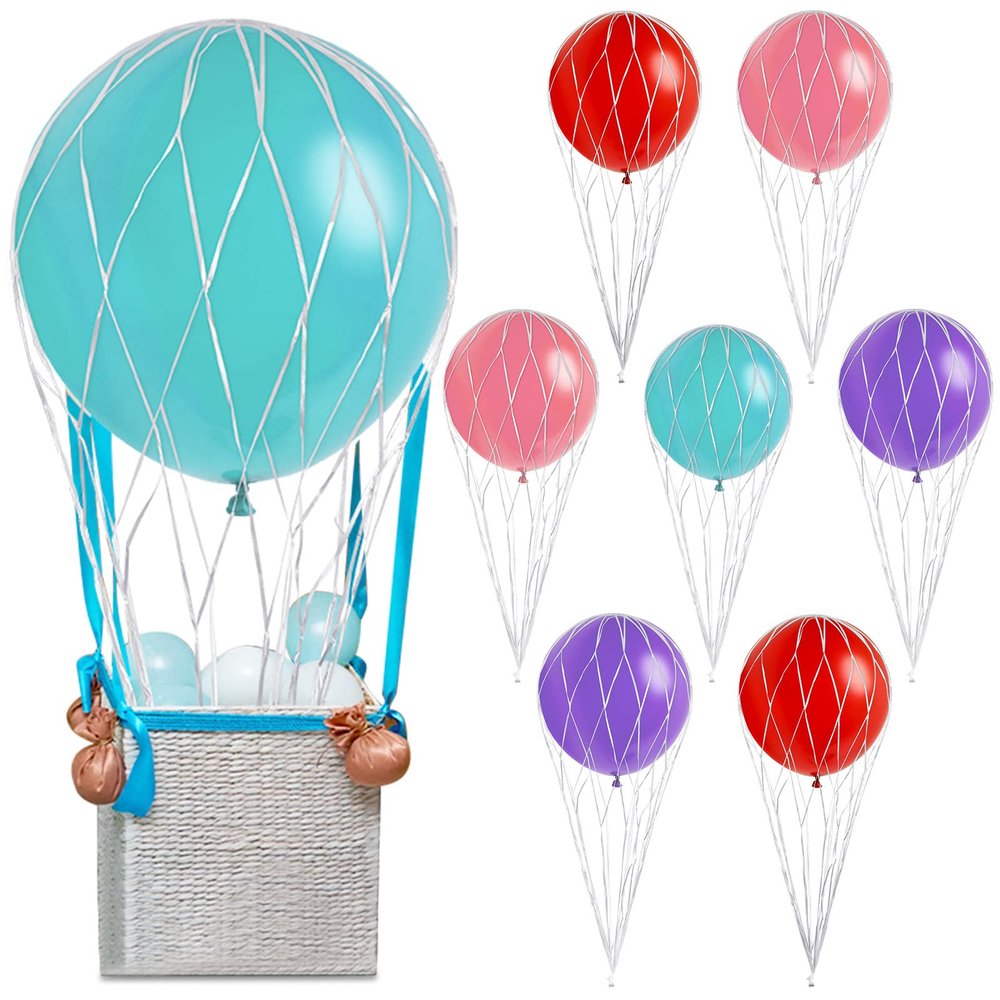 Deekin 8 Pcs Hot Air Balloons Net 36'' Hot Air Balloon Drop Net for Ceiling Release Photo Props Baby Shower Wedding Birthday Party
