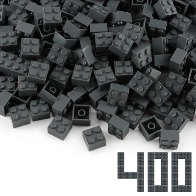 Feleph 2x2 Bricks Dark Stone Gray 400 Pieces Parts Classic Building Creative Play Blocks Set Toy Compatible with 3003 Major Brick Brands