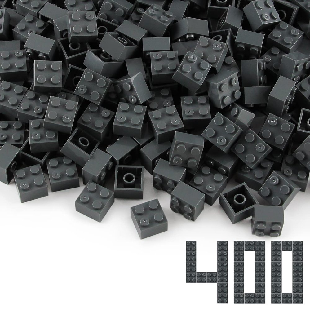 Feleph 2x2 Bricks Dark Stone Gray 400 Pieces Parts Classic Building Creative Play Blocks Set Toy Compatible with 3003 Major Brick Brands