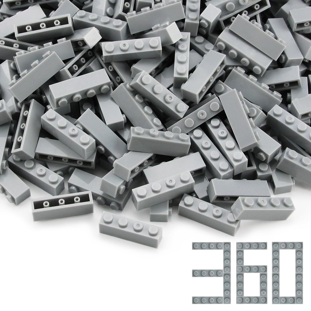 Feleph 360 Pieces 1x4 Bricks Light Gray Medium Stone Grey Classic Parts Building Creative Play Blocks Set Toy Compatible with 3010 3066 Major Brands