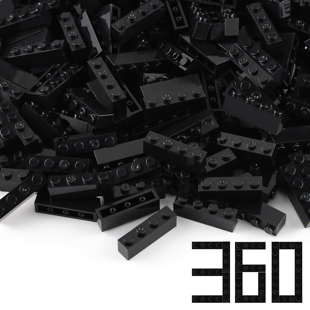 Feleph 360 Pieces 1x4 Bricks Black Classic Parts Building Creative Play Blocks Set Toy Basic Accessories Compatible with 3010 3066 Major Brands