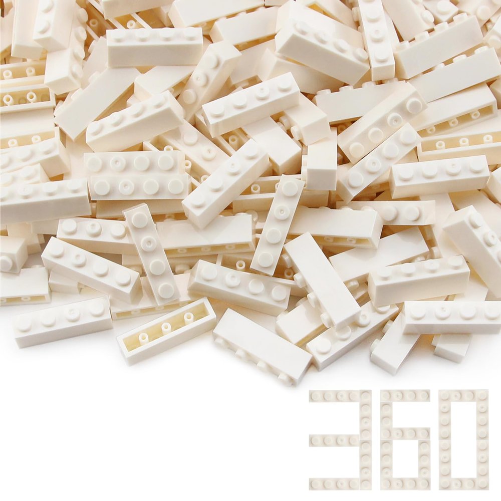 Feleph 360 Pieces 1x4 Bricks White Basic Parts Building Creative Play Blocks Set Toy Compatible with 3010 3066 Major Brick Brands