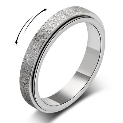 LuckyAmor Anxiety Ring for Women Spinner Ring:4mm Sand Blasted Rotatable Titanium Steel Spinner Band Rings Fidget Rings for Women Size 6-10