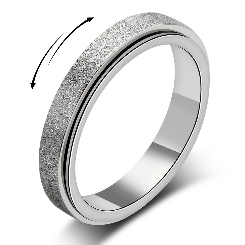 LuckyAmor Anxiety Ring for Women Spinner Ring:4mm Sand Blasted Rotatable Titanium Steel Spinner Band Rings Fidget Rings for Women Size 6-10