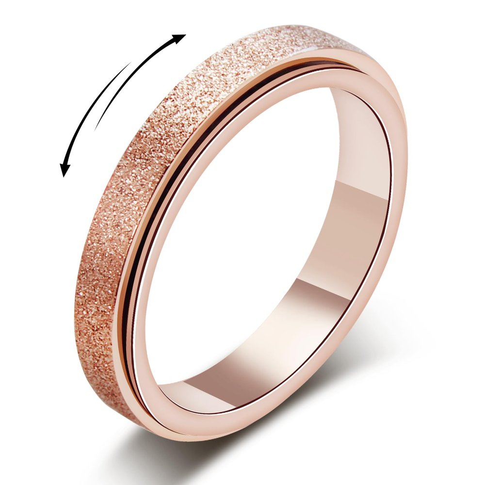 LuckyAmor Anxiety Ring for Women Spinner Ring:4mm Sand Blasted Rotatable Titanium Steel Spinner Band Rings Fidget Rings for Women Size 6-10