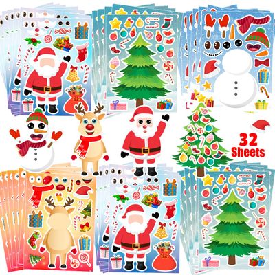 32 Sheets Christmas Stickers for Kids, Christmas Crafts Party Favors for Kids, Holiday Stickers
