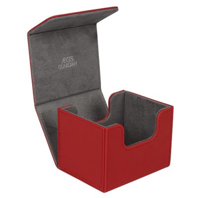 AEGIS GUARDIAN Card Deck Box for MTG, Commander Deck Box Hold 120+ Sleeved Cards, Leather Strong Magnet Card Deck Case Holder for Magic Cards TCG CCG, Red and Greay Ineer
