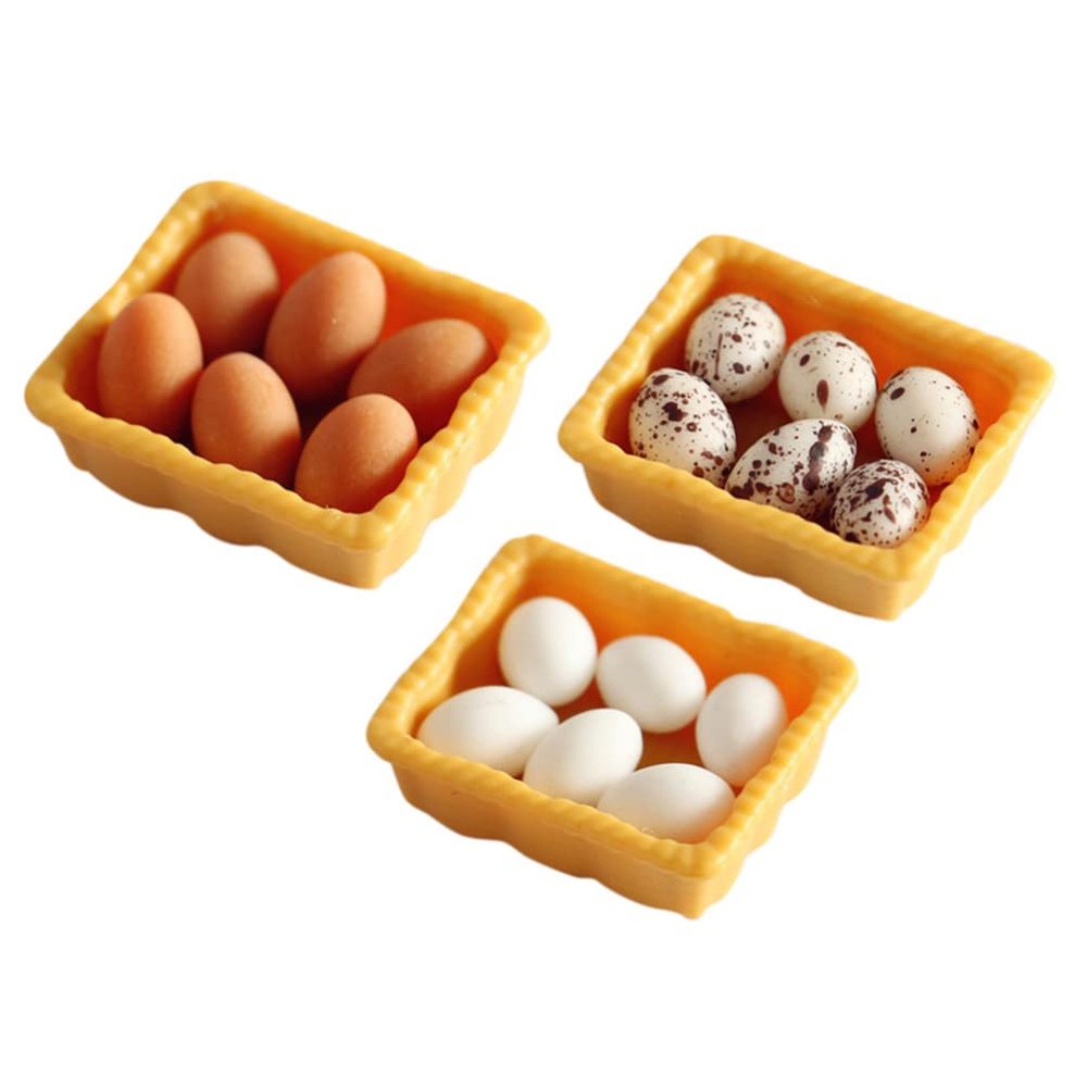 Zerodeko 1 12 Scale Dollhouse Eggs, 3 Set of Dollhouse Miniature Mini Egg Models with Tray House Kitchen Accessories Miniature Food Toy