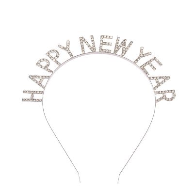 Soochat Happy New Year Headband Tiara Sparkly Rhinestones Happy New Year Hair Hoop Crystal Headpieces for New Year Eve Party Supplies Favors (Silver)