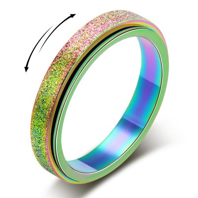 LuckyAmor Anxiety Ring for Women Spinner Ring:4mm sand blasted Rotatable Titanium Stainless Steel Spinner Anxiety Fidget Band Rings for Men Size 6-10