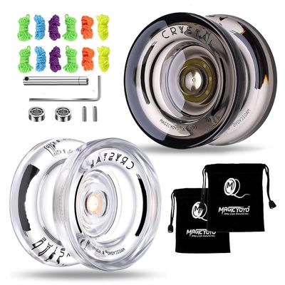 MAGICYOYO 2 Pack of Yoyos K2 Crystal, Responsive Yo-yo for Kids Beginner, Dual Function Yo yos with Replacement Unresponsive Bearing for Advanced Player+Bearing Removal Tools+12 Strings+2 Bags