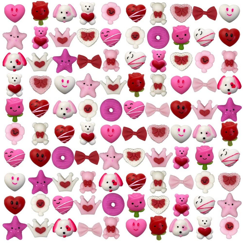 Anditoy 100 PCS Valentines Day Mochi Squishy Toys Squishies for Kids School Class Classroom Valentines Day Cards Gifts Prizes Party Favors