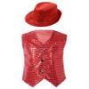Agoky Unisex Kids Sequin Button Down Vest with Hat Set Jazz Modern Dance Performance Costume Ballroom Party Outfits Red 5-6 Years view 1