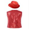 Agoky Unisex Kids Sequin Button Down Vest with Hat Set Jazz Modern Dance Performance Costume Ballroom Party Outfits Red 5-6 Years view 2