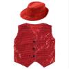 Agoky Unisex Kids Sequin Button Down Vest with Hat Set Jazz Modern Dance Performance Costume Ballroom Party Outfits Red 5-6 Years view 3