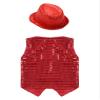 Agoky Unisex Kids Sequin Button Down Vest with Hat Set Jazz Modern Dance Performance Costume Ballroom Party Outfits Red 5-6 Years view 4