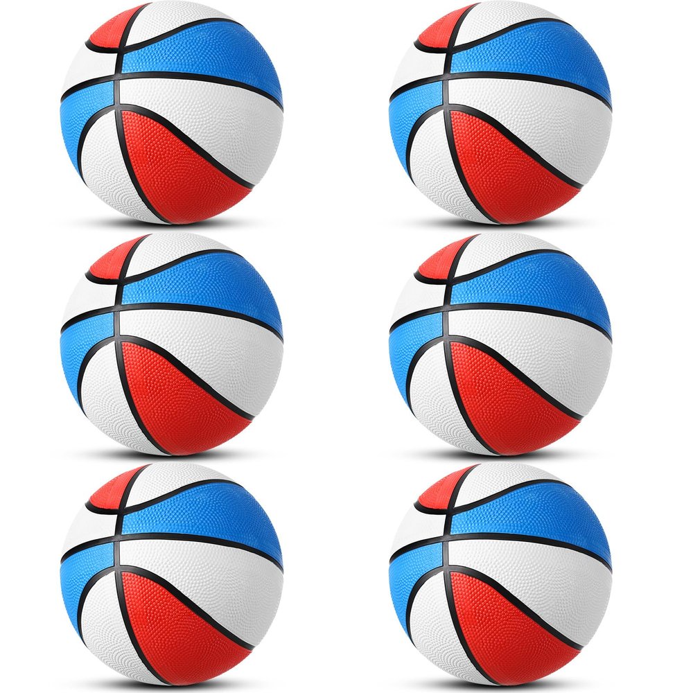 Vinsot 6 Pack Mini Rubber Basketballs 7 Inch Red, White and Blue Basketball Bulk Small Basket Balls for Indoor, Outdoor, Pool Parties, Game Party Favors