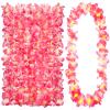 24 Counts Hawaiian Leis Necklace Tropical Flower Lei Floral Luau Party Decorations Hawaiian Flower Luau Necklaces Hula Dance Garland Headbands for Beach Birthday Wedding Party(Pink) view 1