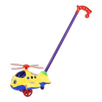 Almencla Helicopter Hand Pushing Toy, Cartoon Airplane Toy Trolley,Push Along Walking Toy for Children Kids Toddler Birthday Gift