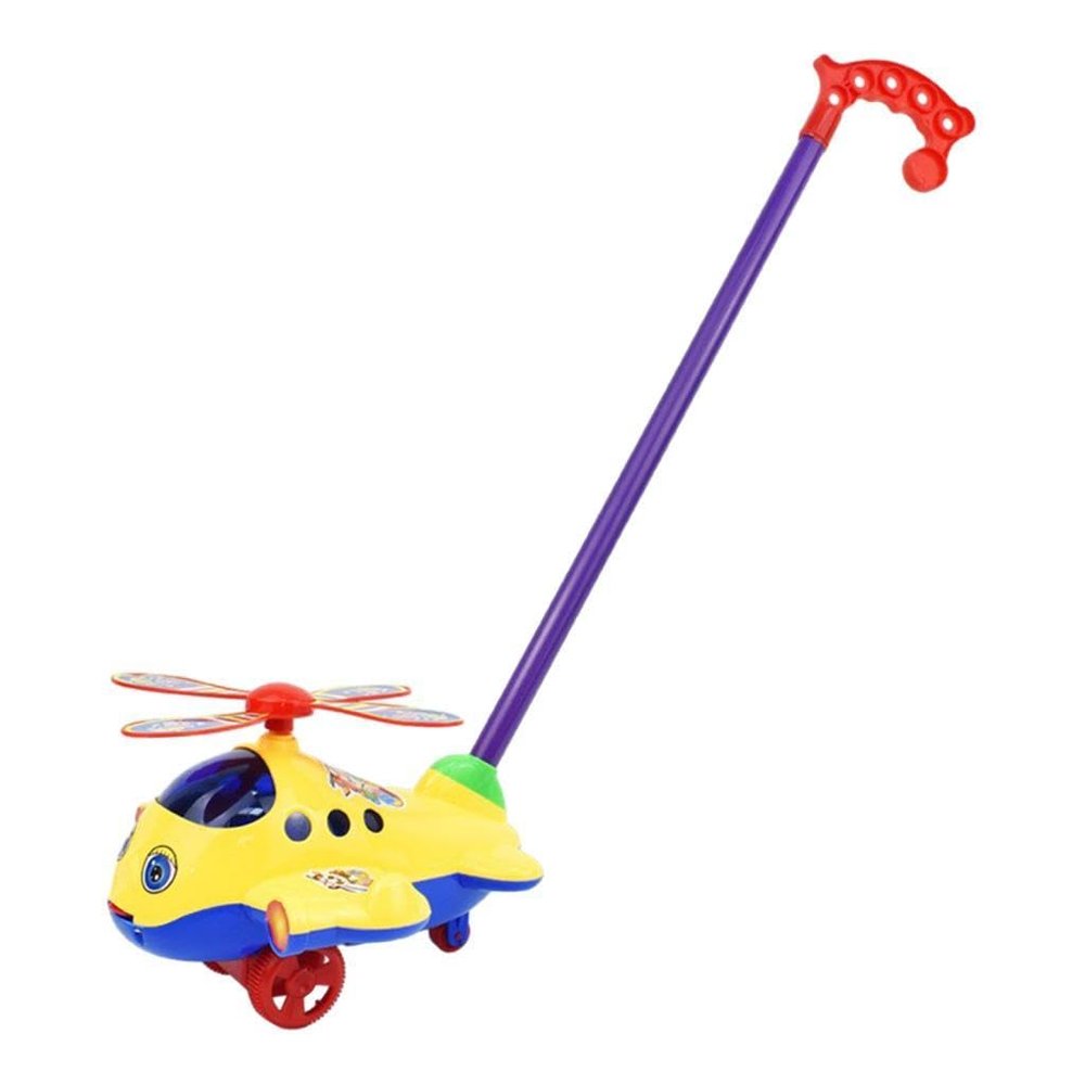 Almencla Helicopter Hand Pushing Toy, Cartoon Airplane Toy Trolley,Push Along Walking Toy for Children Kids Toddler Birthday Gift