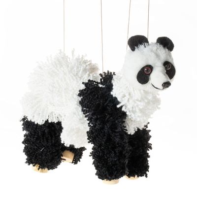 Artisan Owl Panda Bear Marionette Puppet - Soft Yarn Body with Wooden Feet, Detachable Strings for Theatrical Performance & Display