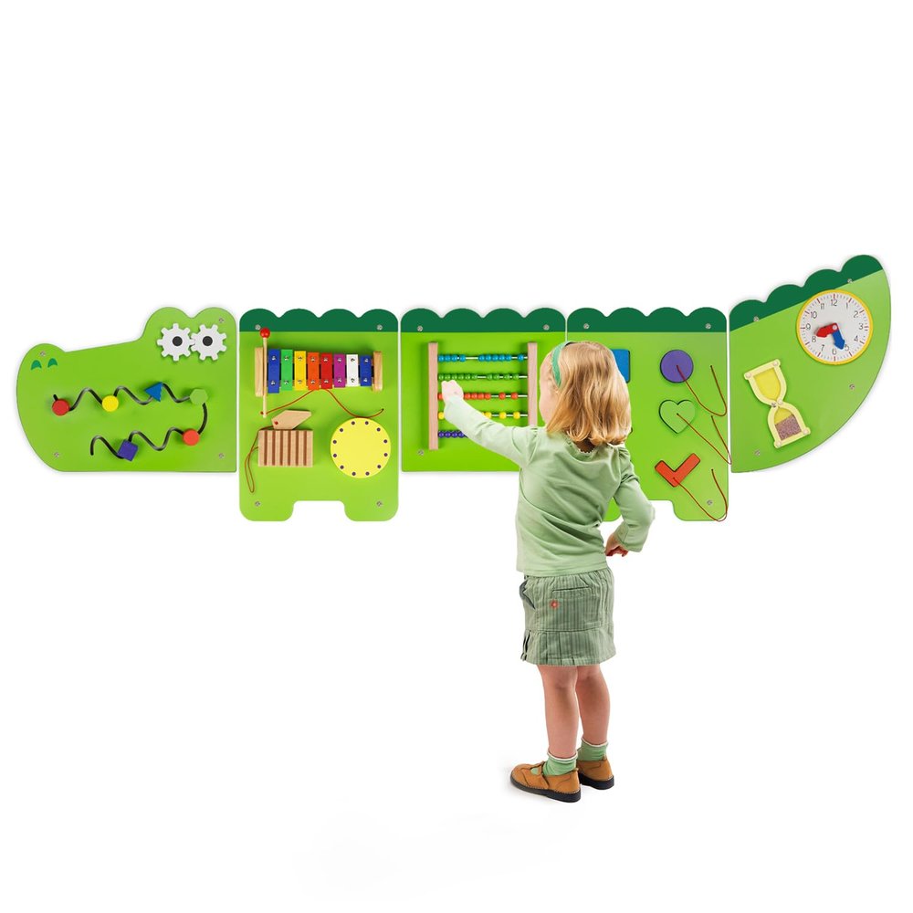 Monlurd Crocodile Montessori Busy Board, Sensory Board,Educational Toys, Activity Cube, Wall Toys, Daycare Furniture, Playroom Furniture, Boys and Girls 6 M+