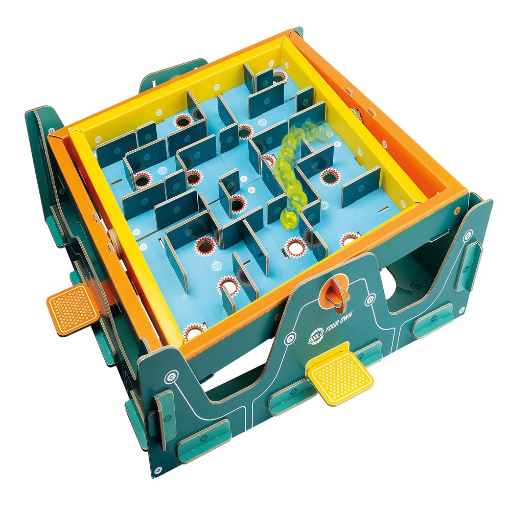 Build Your Own Moving Marble Labyrinth I Classic Retro Toy I 148 Pieces Including 5 Glass Marbles I Fun Gift for Kids, Girls & Boys & Families Age 8+ | Eco Friendly Cardboard Slot Together Kit