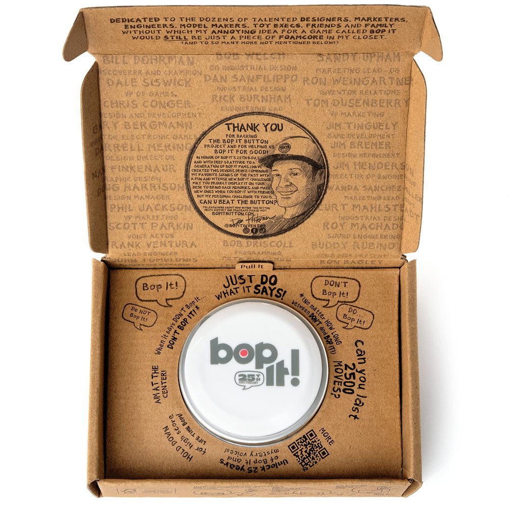 GETMOVIN SPORTS - Bop It  Special 25th Anniversary Inventor Edition, Gift Ready Mailer Box, Retro Throw Back Colors, Perfect Family Game, for Adults, Kids, Girls, Boys, All Ages!