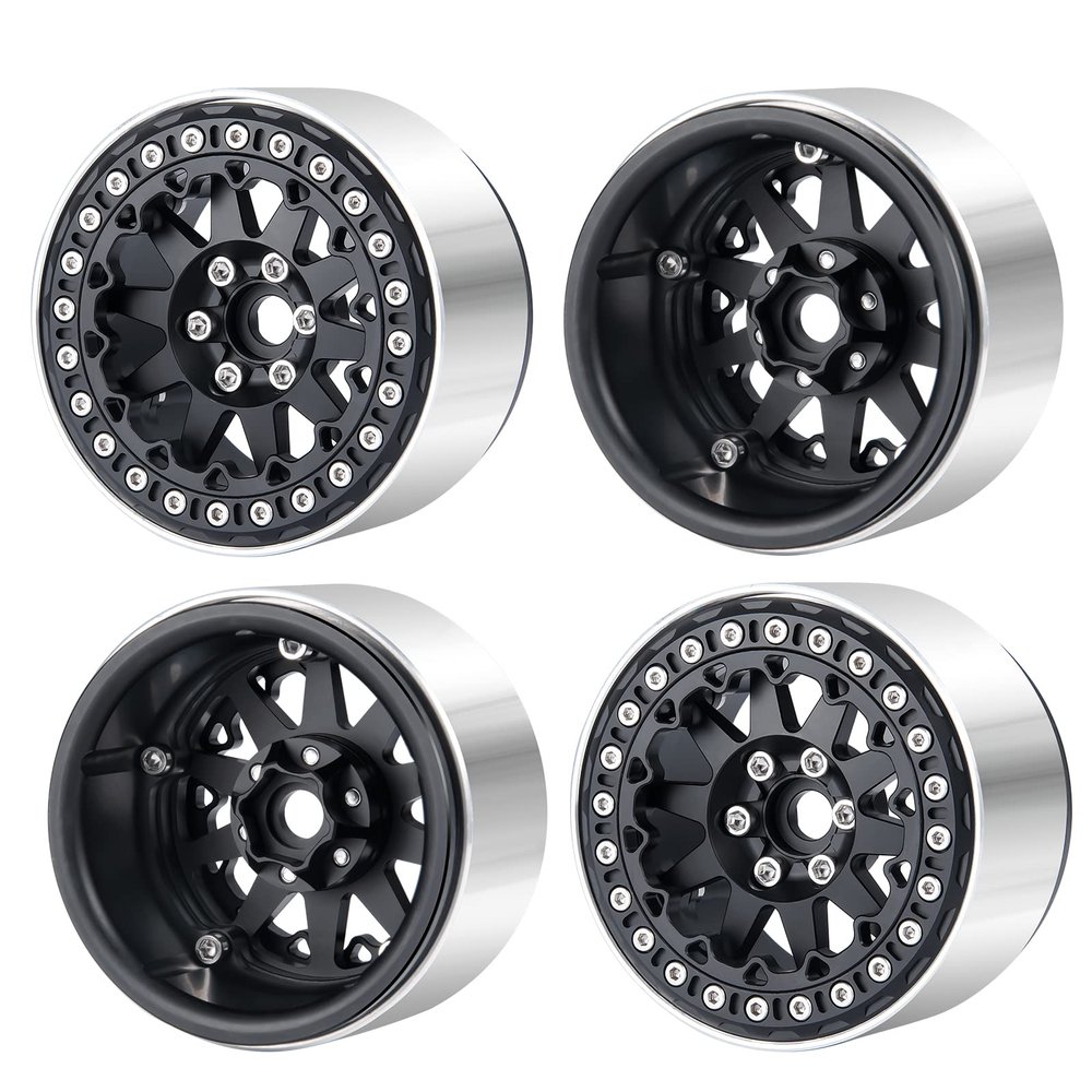 4pcs/Set 2.2inch Beadlock Wheel Rims Metal Wheel Hubs for Axial Wraith SCX10 90048 RR10 TRX4 D90 RC Crawler Car (Black)