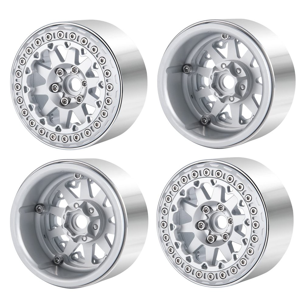 4pcs/Set 2.2inch Beadlock Wheel Rims Metal Wheel Hubs for Axial Wraith SCX10 90048 RR10 TRX4 D90 RC Crawler Car (Silver)