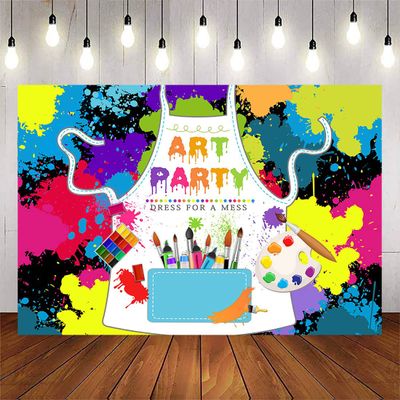 Avezano Art Party Backdrops 5x3ft Artist Theme Birthday Banner Decorations for Kids Art Let's Painting Dress for Mess Party Background Supplies