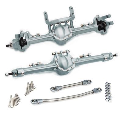 Aluminum Front & Rear Axles CNC Complete Axle Set for 1/10 RC Crawler Car Axial SCX10 II RGT 86100 Redcat GEN8 Element Enduro CC01 (Gray Front Rear Axle)