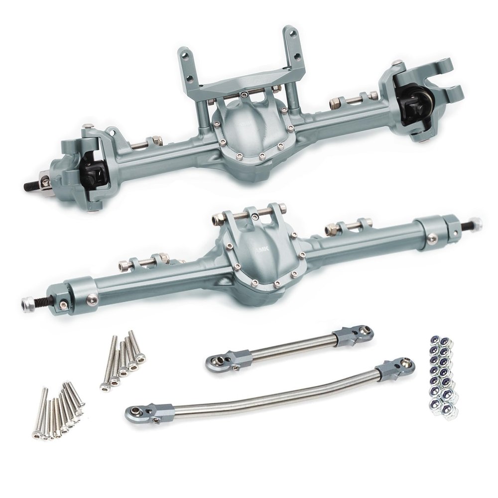 Aluminum Front & Rear Axles CNC Complete Axle Set for 1/10 RC Crawler Car Axial SCX10 II RGT 86100 Redcat GEN8 Element Enduro CC01 (Gray Front Rear Axle)