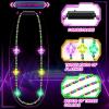 Karenhi 12 Pcs LED Mardi Gras Beads Necklace Bulk Green Purple and Yellow Carnival Colorful Light up Bead Necklaces for Mardi Gras Accessories Party Favors view 2