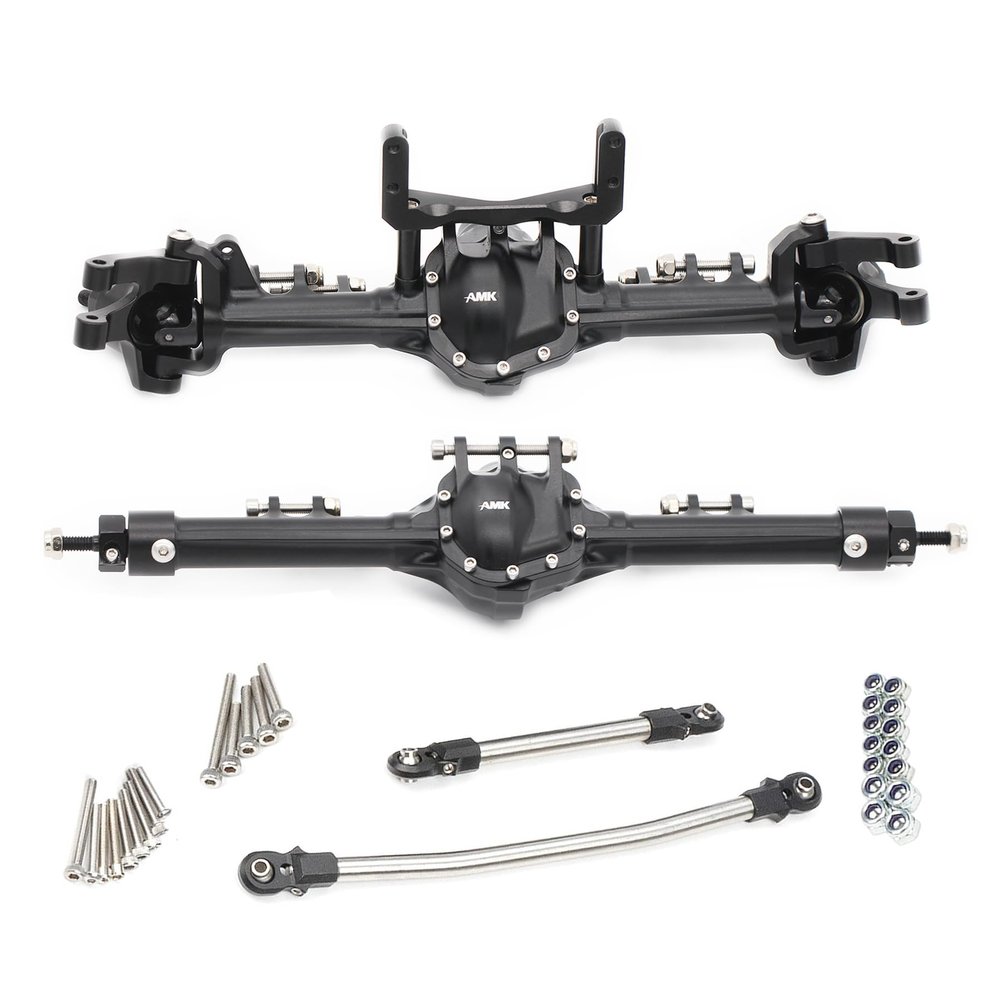 Aluminum Front & Rear Axles CNC Complete Axle Set for 1/10 RC Crawler Car Axial SCX10 II RGT 86100 Redcat GEN8 Element Enduro CC01 (Black Front Rear Axle)