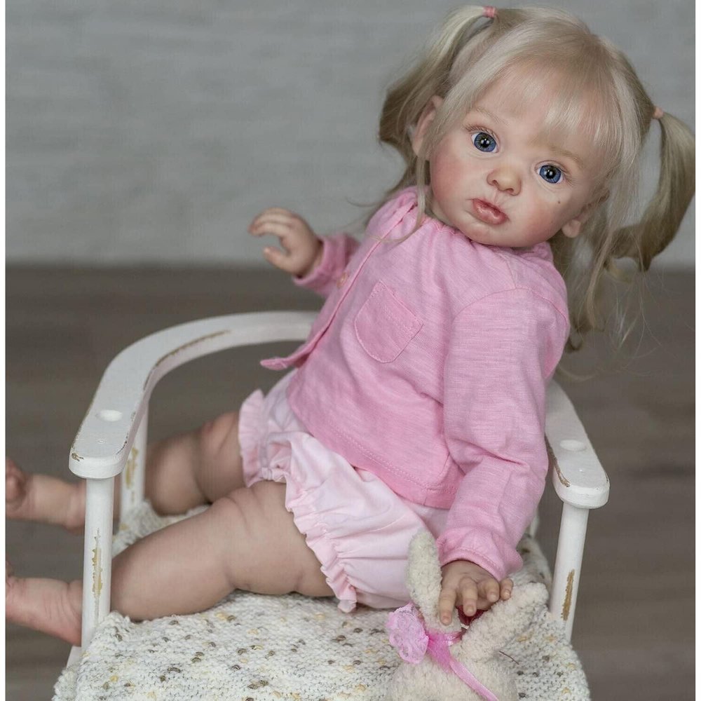 Meeler 24 Inch Reborn Baby Doll, Realistic Newborn Long Blonde Hair Lovely Girl Dolls with Soft Silicone Vinyl and Cloth Body Reborn Dolls That Look Real Toddler Sweet Kids Birthday Gift