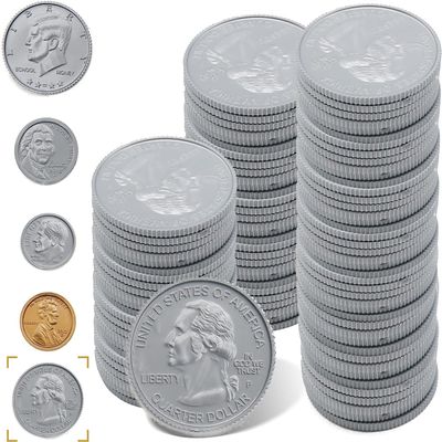 YTYOTO 100 Pcs Fake Coins for Kids Learning, 100 Quarters Plastic Play Coins for Teaching for Kids Pretend Play Store Or Cash Register