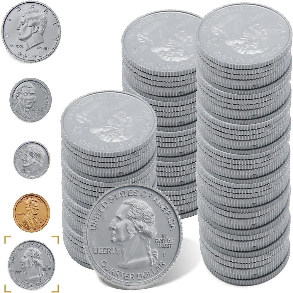 YTYOTO 100 Pcs Fake Coins for Kids Learning, 100 Quarters Plastic Play Coins for Teaching for Kids Pretend Play Store Or Cash Register