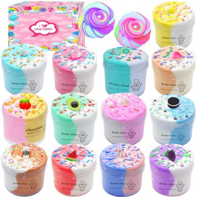 13 Pack Unicorn Dual Color Butter Slime Kit,Soft & Non-Sticky,DIY Slime Toys for Kids, for Girls and Boys Party Favors