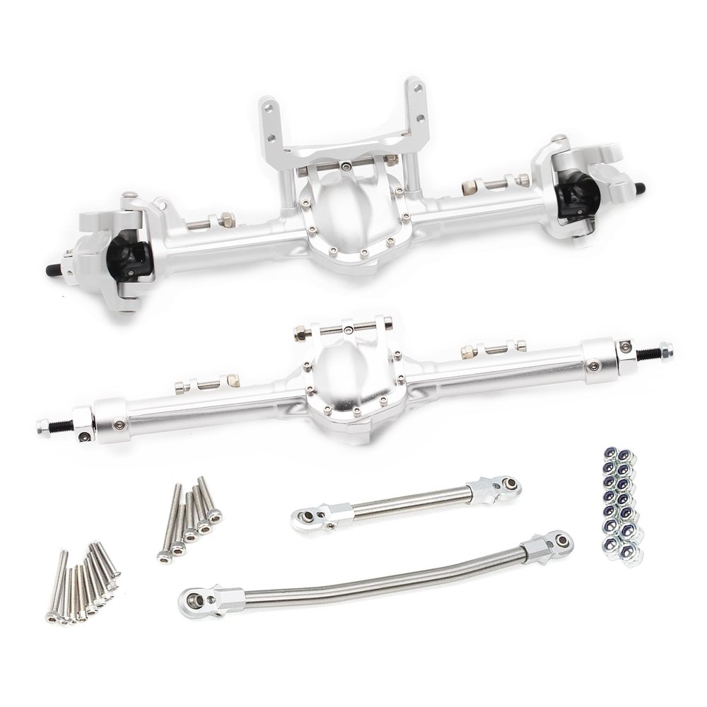 Aluminum Front & Rear Axles CNC Complete Axle Set for 1/10 RC Crawler Car Axial SCX10 II RGT 86100 Redcat GEN8 Element Enduro CC01 (Silver Front Rear Axle)