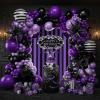 Purple Black Balloon Arch Garland Kit with Bow Star Mylar balloons and Gothic Birthday Backdrop Black white striped balloons for Gothic Girl TV Drama Decorations Spooky Halloween Party kpop Supplies view 1