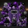Purple Black Balloon Arch Garland Kit with Bow Star Mylar balloons and Gothic Birthday Backdrop Black white striped balloons for Gothic Girl TV Drama Decorations Spooky Halloween Party kpop Supplies view 2