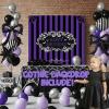 Purple Black Balloon Arch Garland Kit with Bow Star Mylar balloons and Gothic Birthday Backdrop Black white striped balloons for Gothic Girl TV Drama Decorations Spooky Halloween Party kpop Supplies view 3
