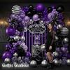 Purple Black Balloon Arch Garland Kit with Bow Star Mylar balloons and Gothic Birthday Backdrop Black white striped balloons for Gothic Girl TV Drama Decorations Spooky Halloween Party kpop Supplies view 4